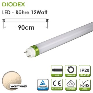 DIODEX 90cm LED-Rhre / T8 / 12Watt / warmwei / 3000K / 1100 Lumen / matt