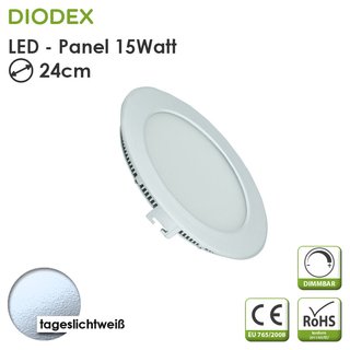 DIODEX LED Panel rund / 24cm / 15Watt / tageslichtwei / 6000K / 1000-1200 Lumen