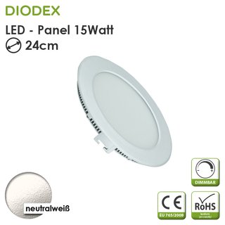 DIODEX LED Panel rund / 24cm / 15Watt / neutralwei / 4000K / 1000-1200 Lumen