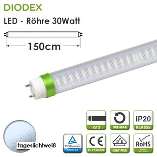 DIODEX 150cm LED-Rhre / T8 / 30Watt / tageslichtwei / 6000K / 3000 Lumen / gestreift