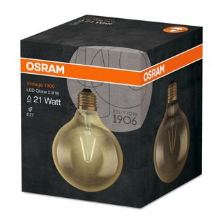 OSRAM LEDVANCE LED Globelampe Filament Vintage 1906 Globe125 Gold 2,8 Watt 824 2400 Kelvin warmweiss extra E27 klar
